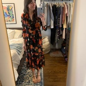 Olivaceous Floral Mid-length Dress - medium
